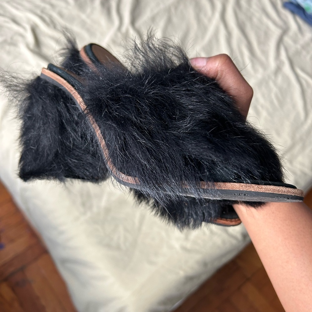 Furry ugg slip on mules